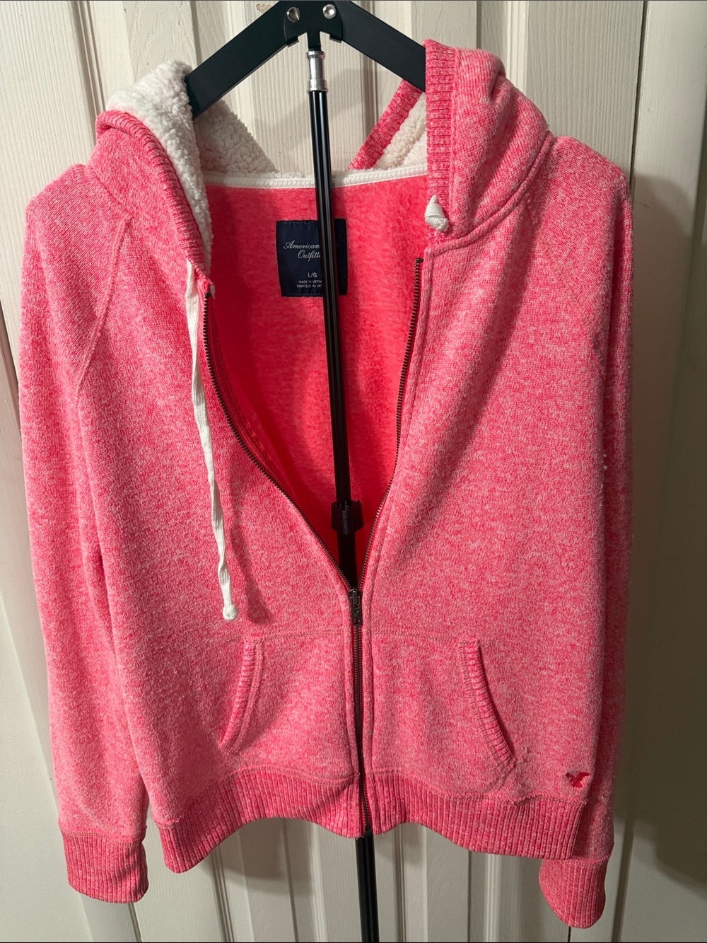 American Eagle Outfitters Coral Pink Sherpa-Lined Zip Hoodie